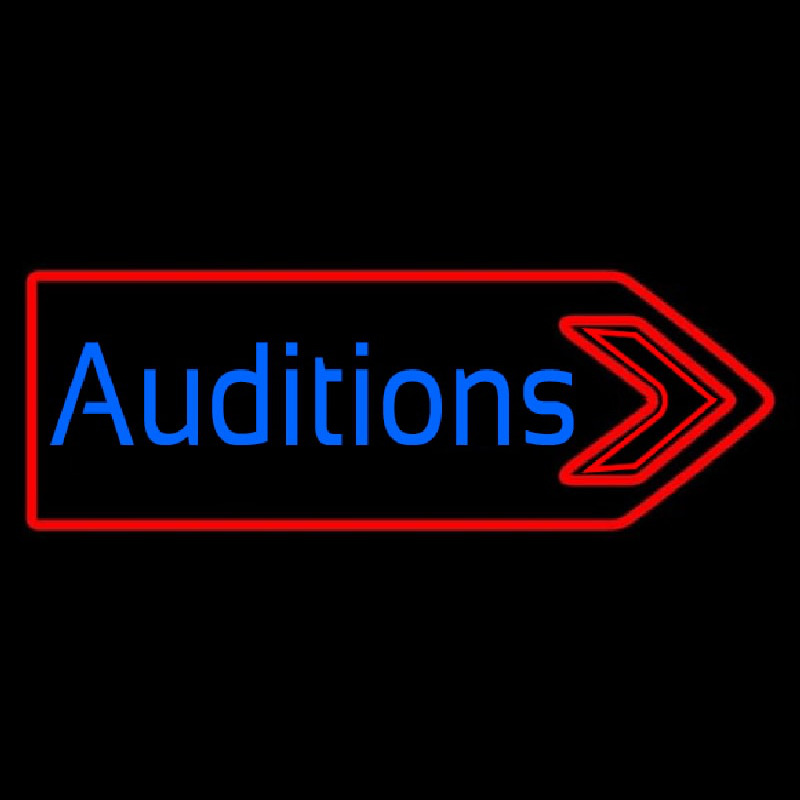 Blue Auditions With Arrow Neon Skilt