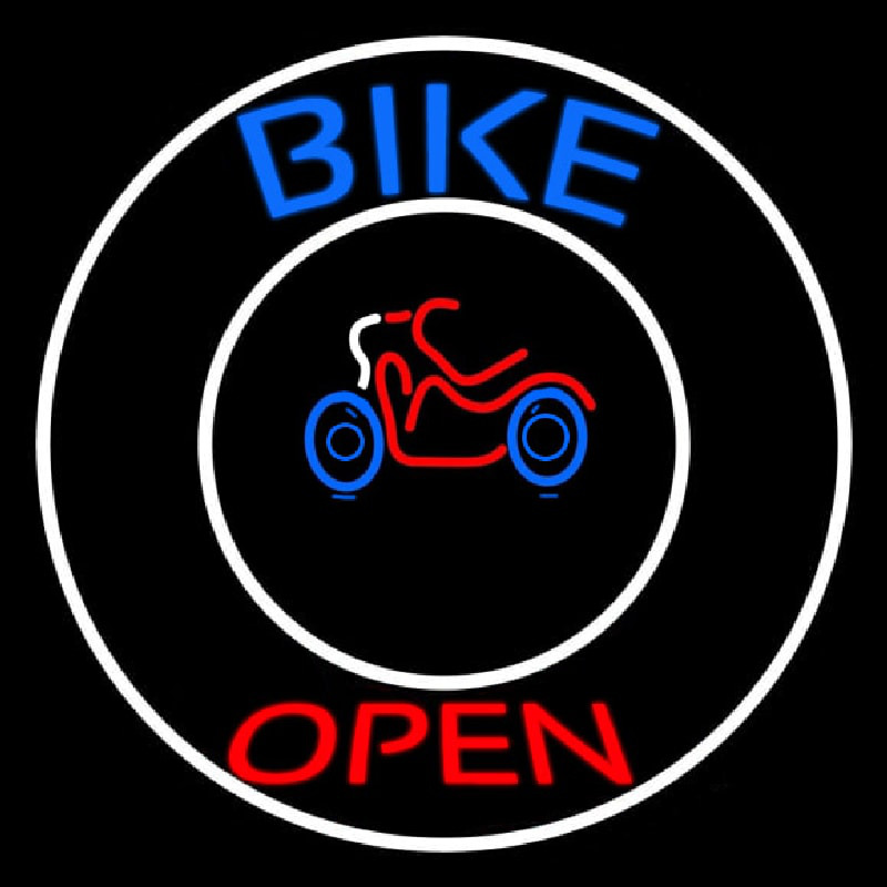 Blue Bike Open With Border Neon Skilt