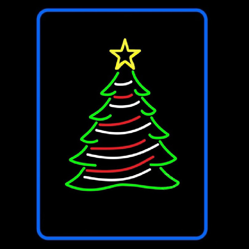 Blue Border Decorative Christmas Tree Neon Skilt