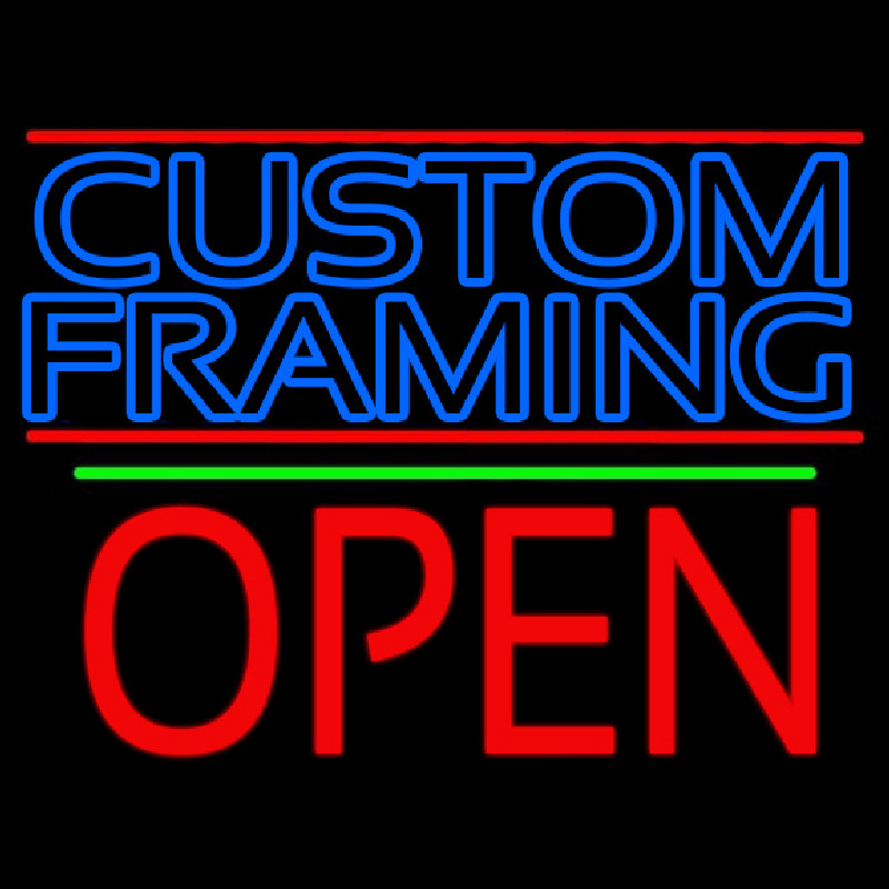 Blue Custom Framing With Lines With Open 1 Neon Skilt