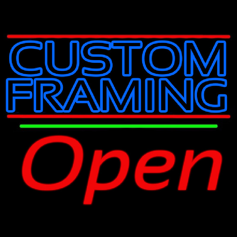 Blue Custom Framing With Lines With Open 2 Neon Skilt
