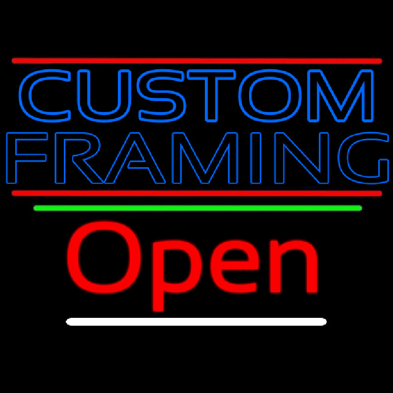 Blue Custom Framing With Lines With Open 3 Neon Skilt