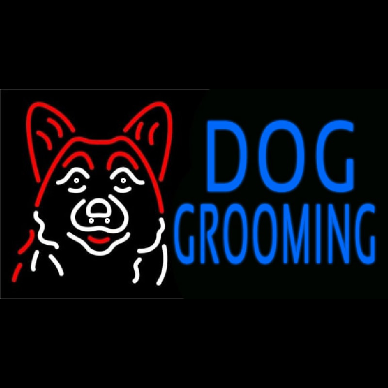 Blue Dog Grooming With Logo Neon Skilt
