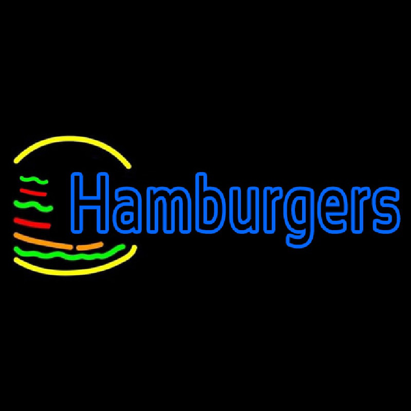 Blue Double Stroke Hamburgers Neon Skilt