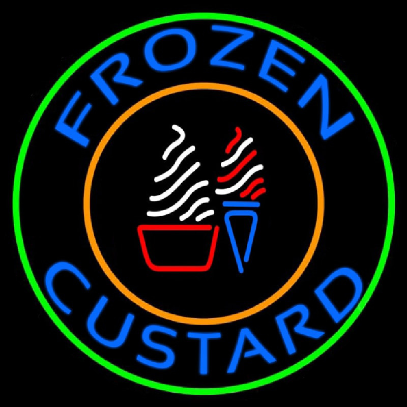 Blue Frozen Yogurt With Green Circle Logo Neon Skilt