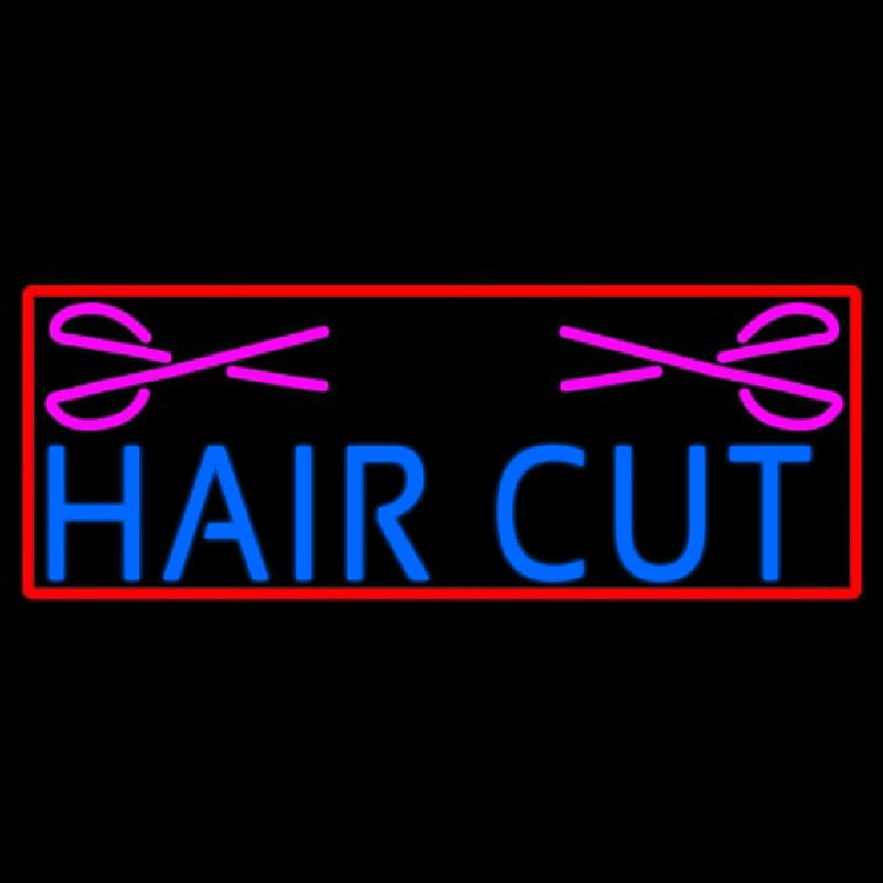 Blue Haircut With Scissor Neon Skilt