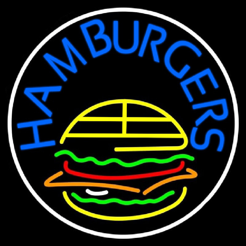 Blue Hamburgers Circle Neon Skilt