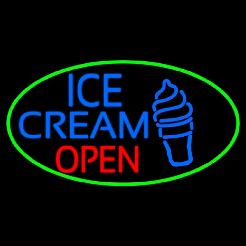 Blue Ice Cream Open With Green Oval Neon Skilt