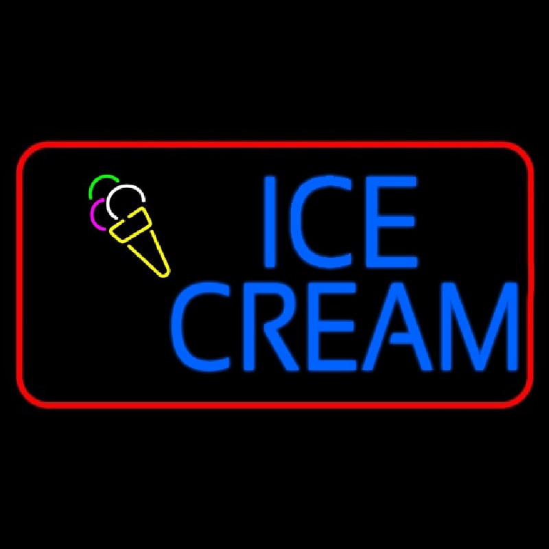 Blue Ice Cream With Red Border Neon Skilt