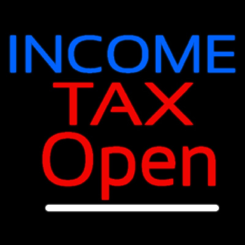 Blue Income Red Ta  Open Slant Neon Skilt