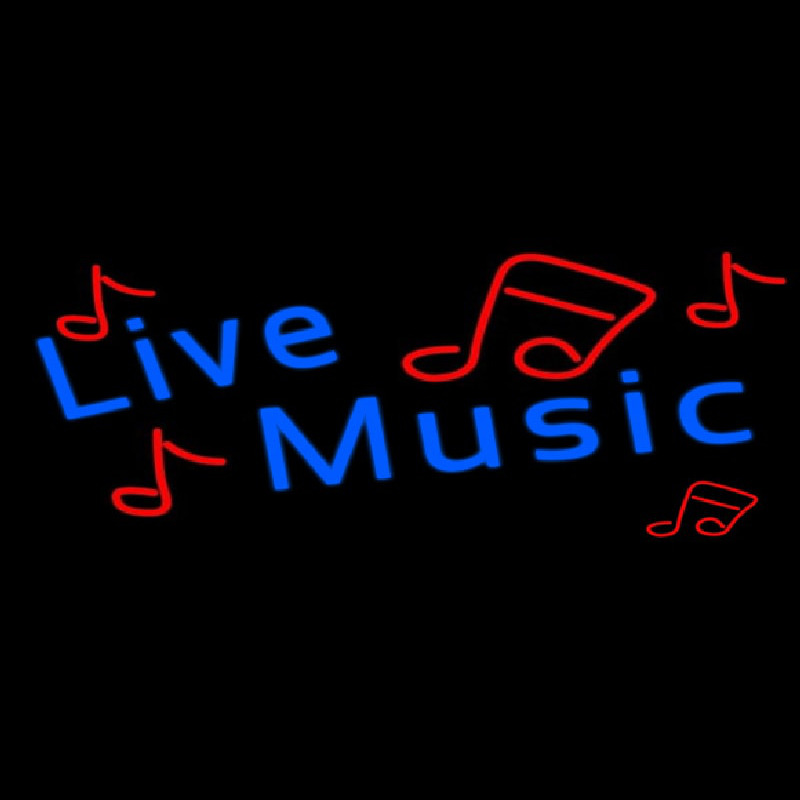 Blue Live Music With Red Notes Neon Skilt