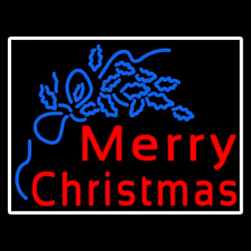 Blue Merry Christmas White Border Neon Skilt