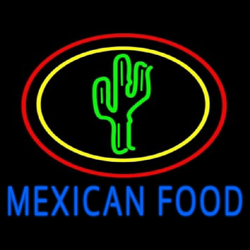 Blue Mexican Food With Cactus Logo Neon Skilt