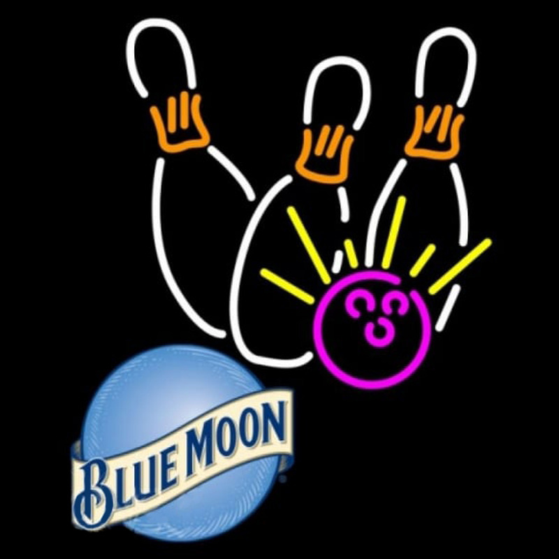 Blue Moon Bowling White Pink Beer Sign Neon Skilt