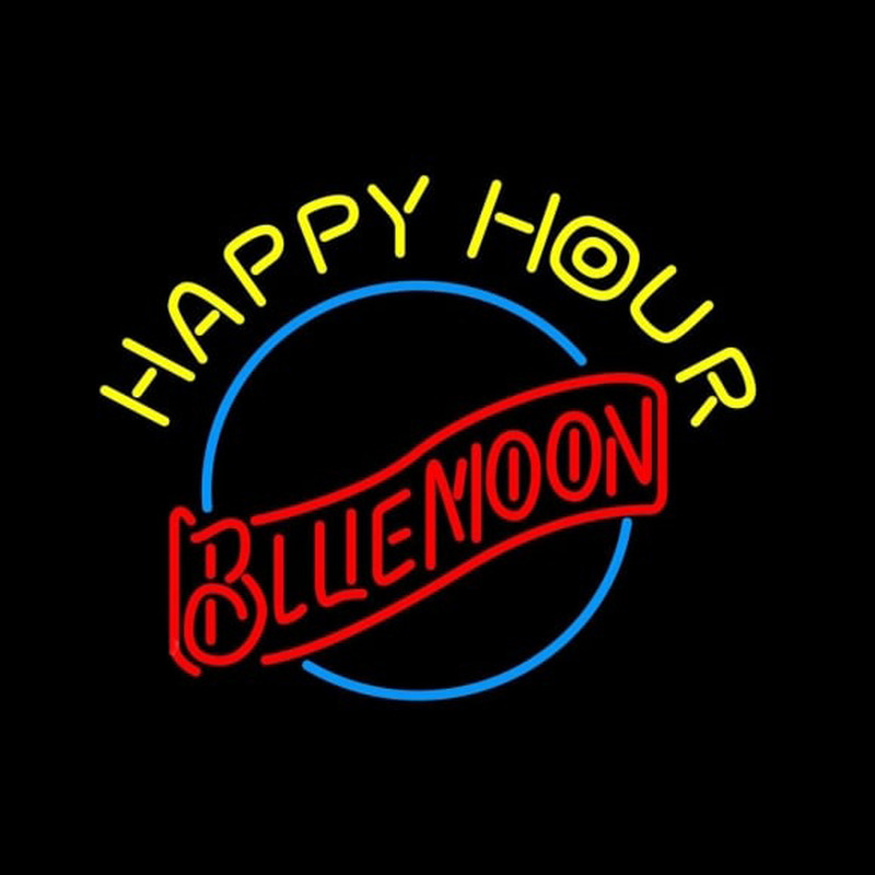 Blue Moon Classic Happy Hour Beer Sign Neon Skilt
