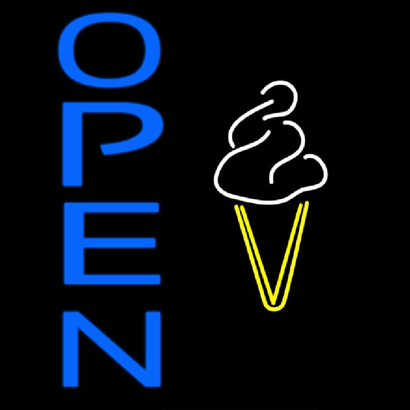 Blue Open Ice Cream Cone Neon Skilt