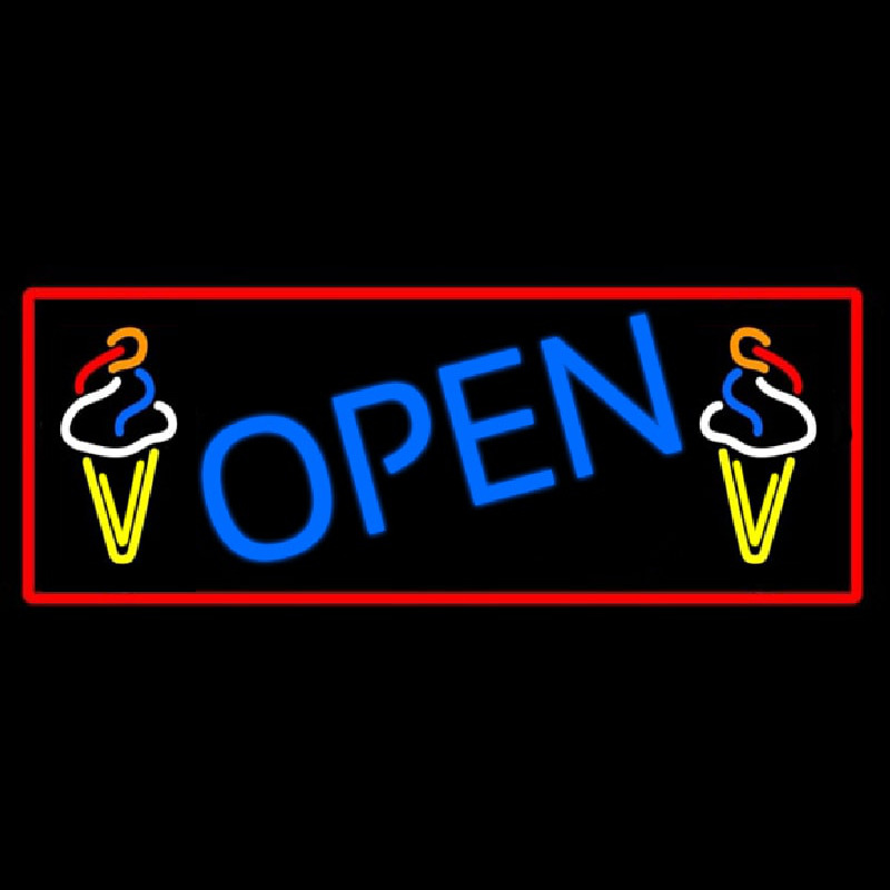 Blue Open Ice Cream Cone Neon Skilt