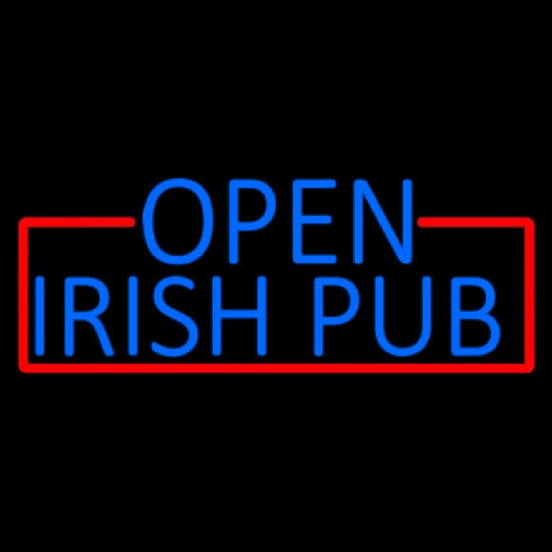 Blue Open Irish Pub With Red Border Neon Skilt