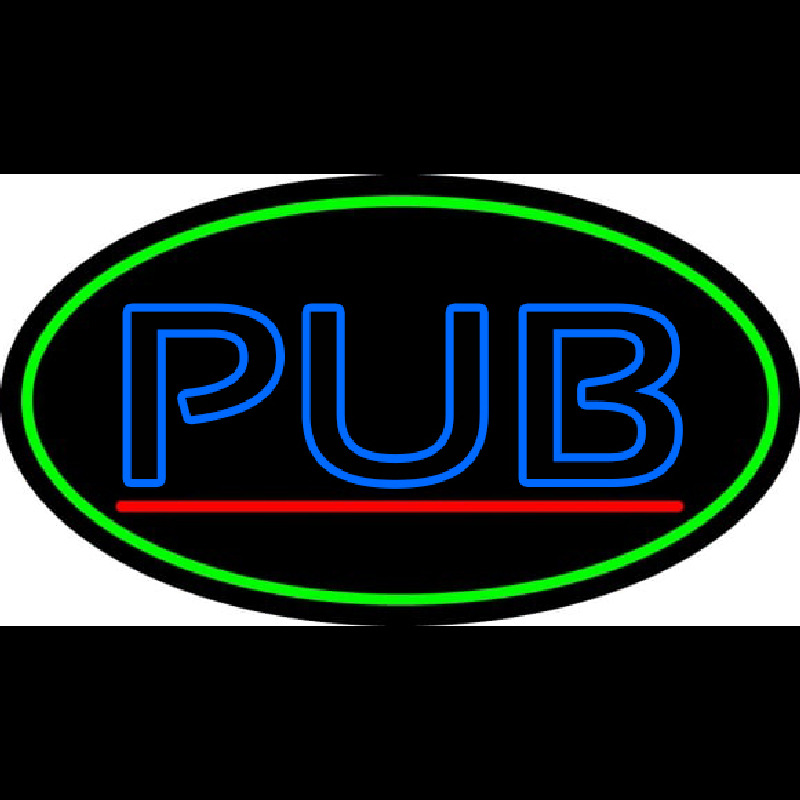 Blue Pub Oval With Green Border Neon Skilt