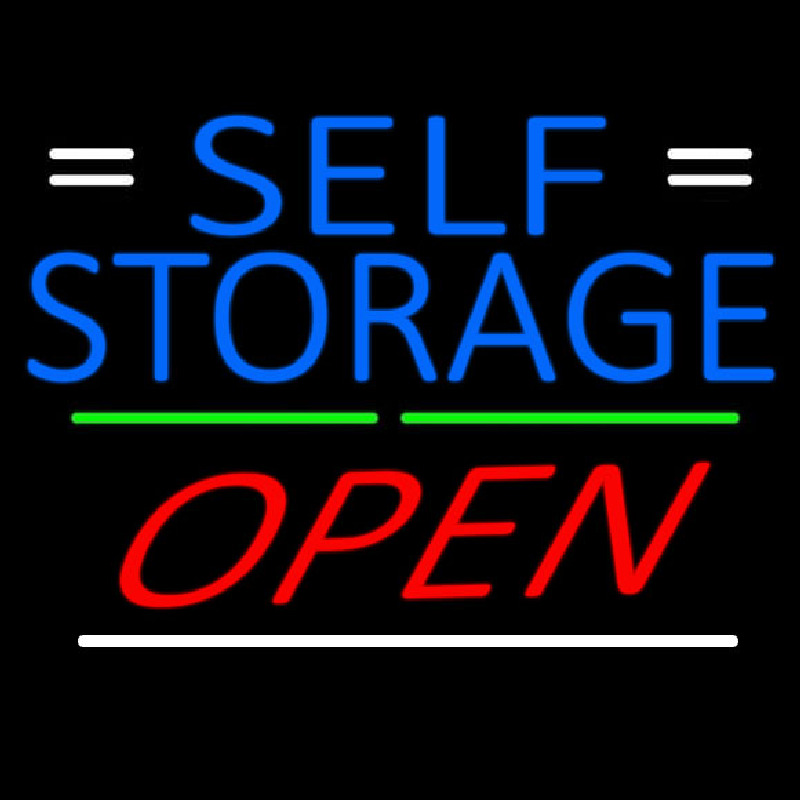 Blue Self Storage With Open 3 Neon Skilt