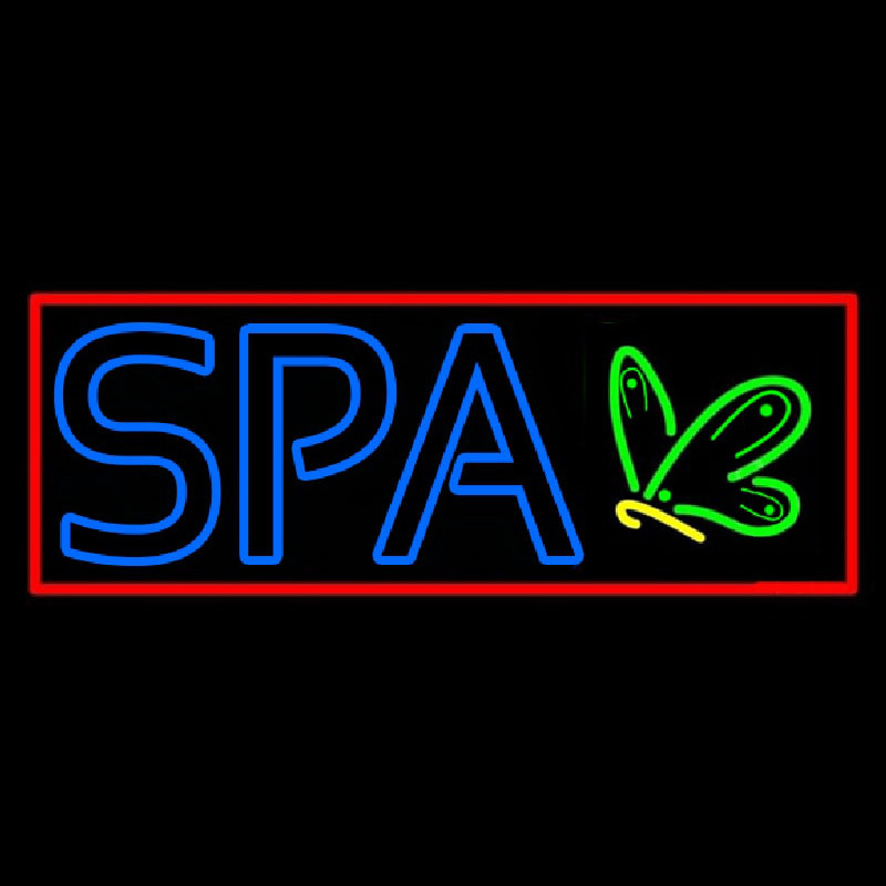 Blue Spa With Red Border Neon Skilt