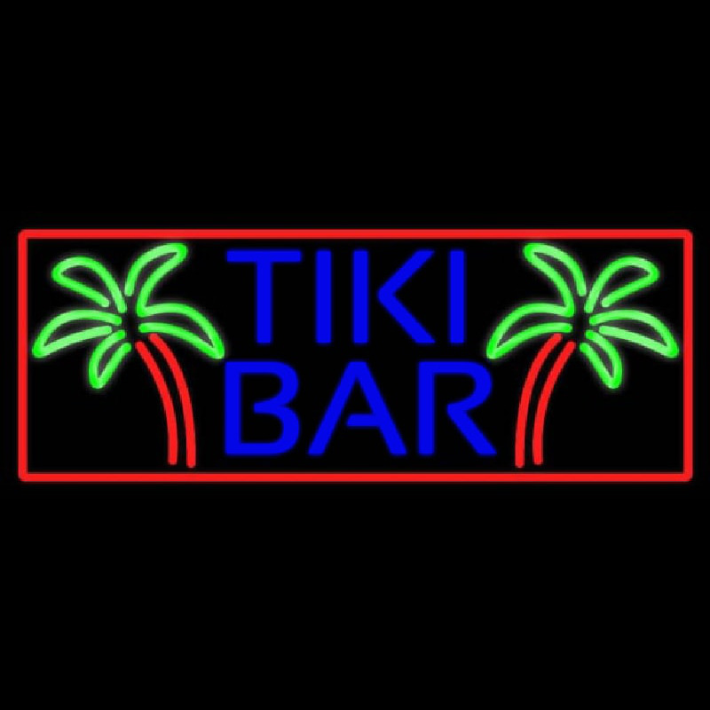 Blue Tiki Bar Palm Tree With Red Border Real Neon Glass Tube Neon Skilt