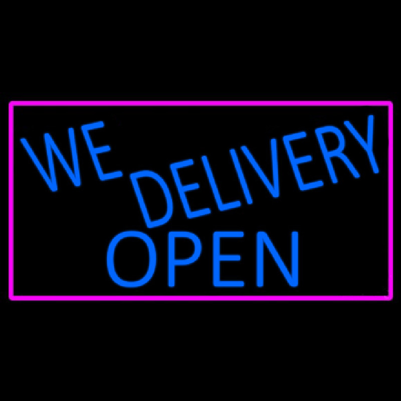 Blue We Deliver Open With Pink Border Neon Skilt