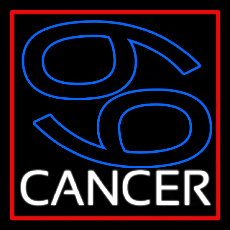 Blue Zodiac White Cancer Red Border Neon Skilt