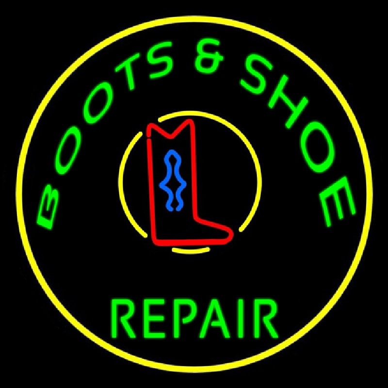 Boots And Shoes Repair With Border Neon Skilt
