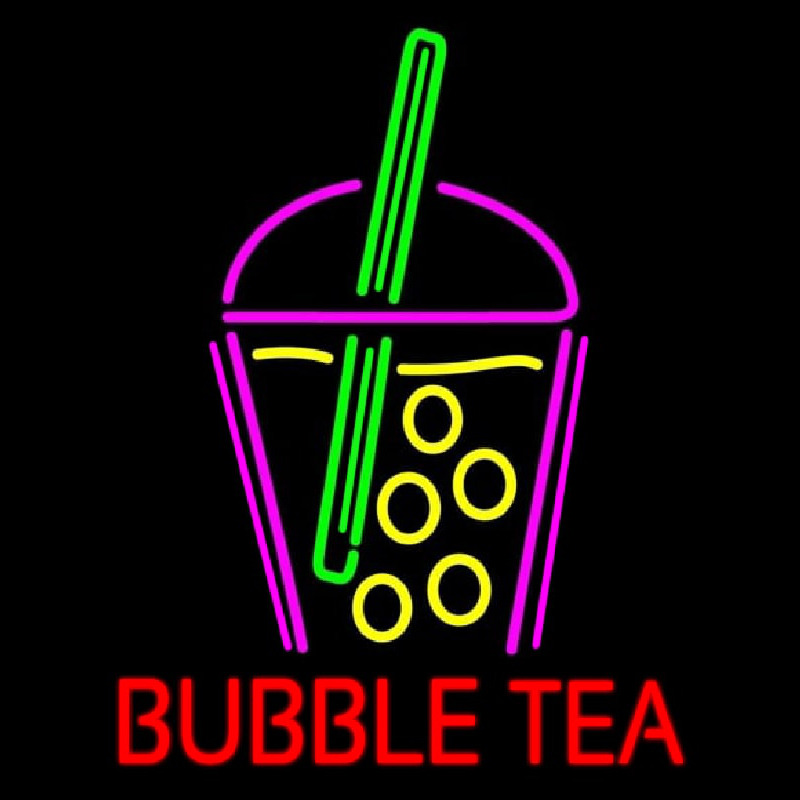Bubble Tea With Glass Neon Skilt