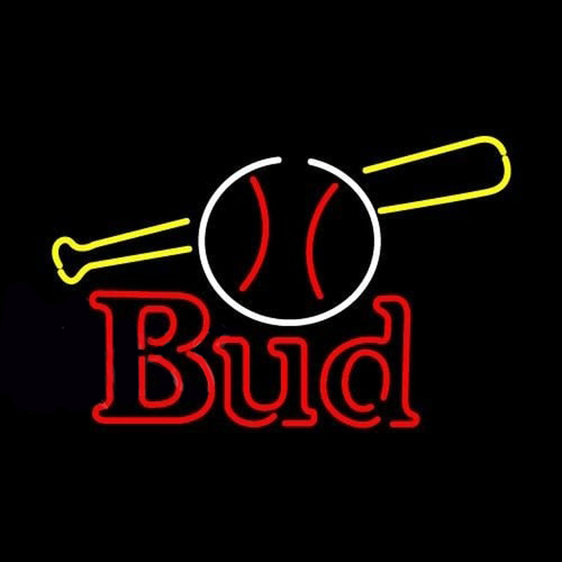Bud Baseball and Bat Beer Sign Neon Skilt