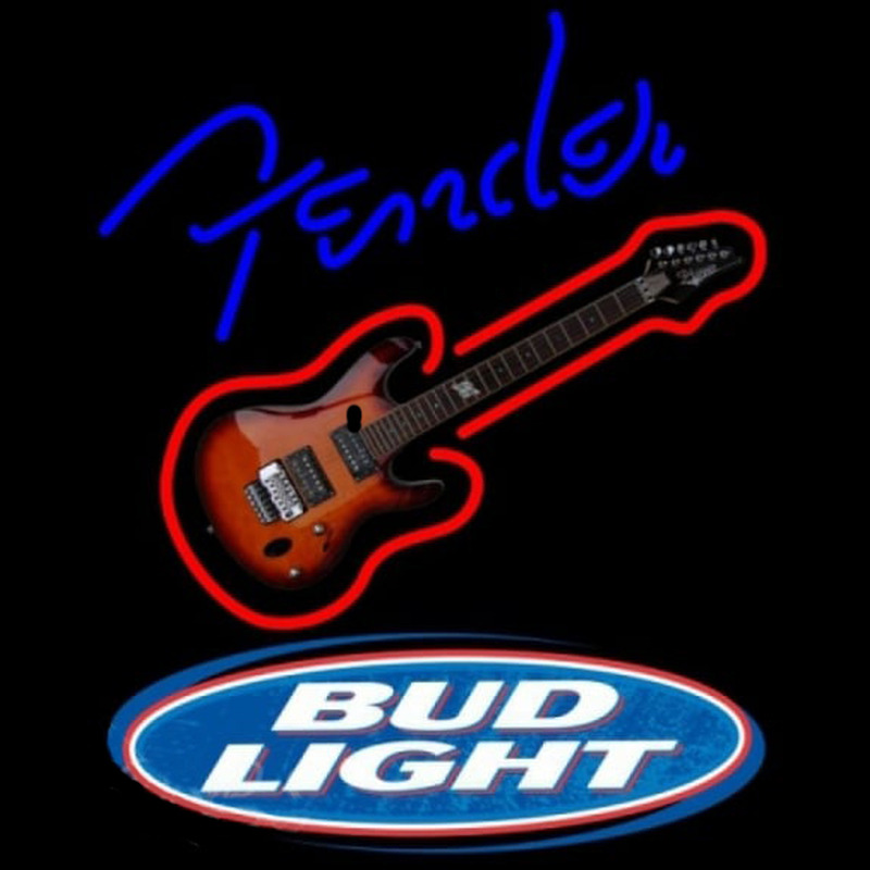 Bud Light Fender Blue Red Guitar Beer Sign Neon Skilt