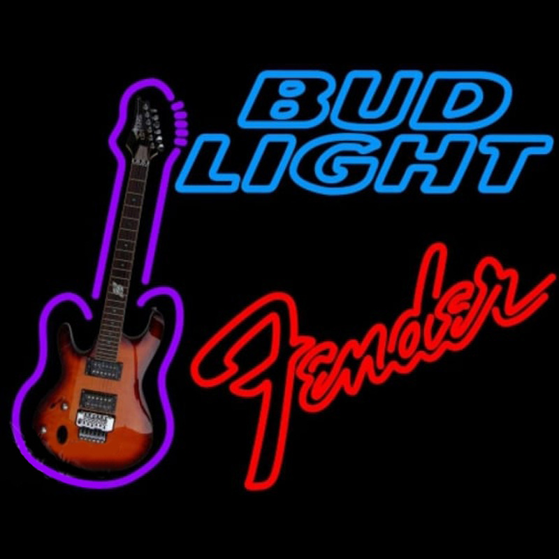 Bud Light Fender Red Guitar Beer Sign Neon Skilt