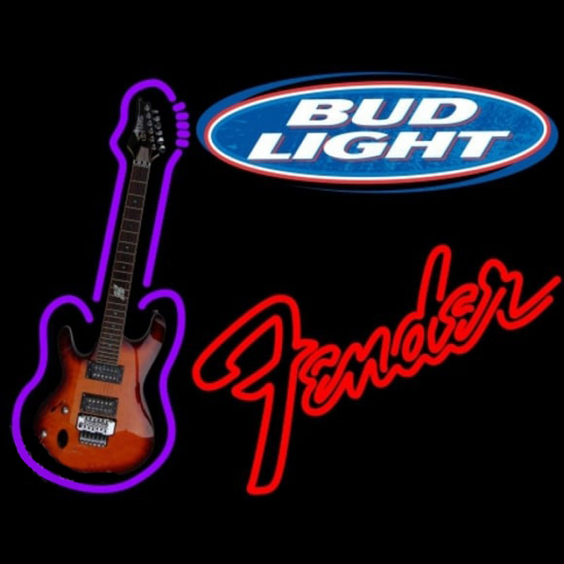 Bud Light Fender Red Guitar Beer Sign Neon Skilt