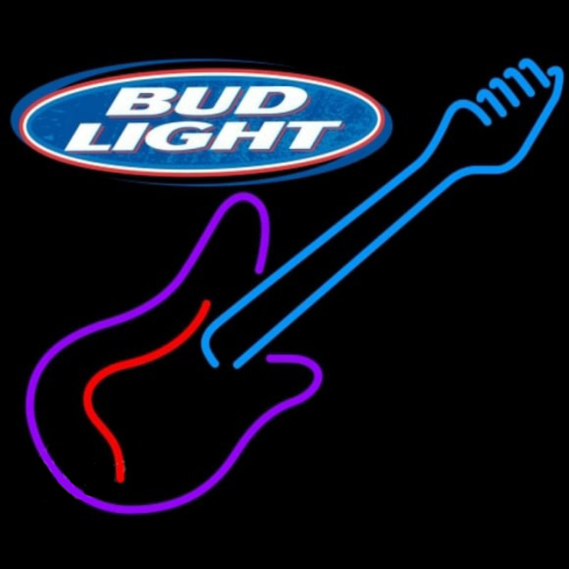 Bud Light Guitar Purple Red Beer Sign Neon Skilt