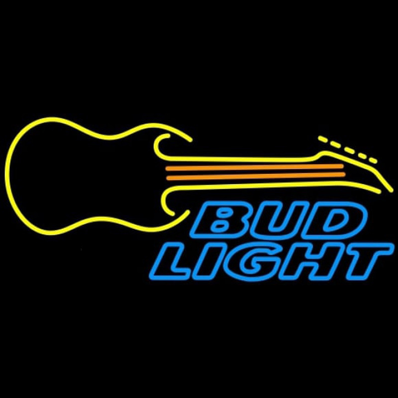Bud Light Guitar Yellow Orange Beer Sign Neon Skilt