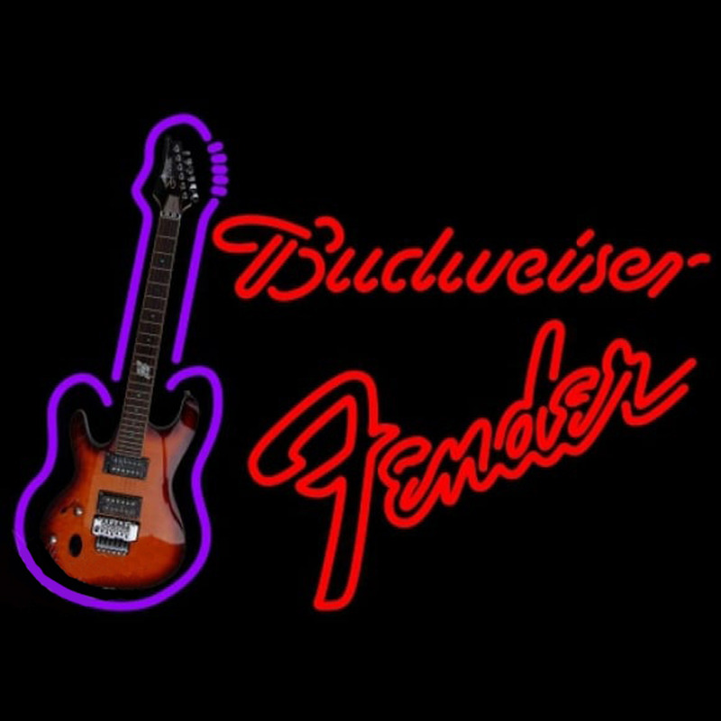 Budweiser Fender Red Guitar Beer Sign Neon Skilt