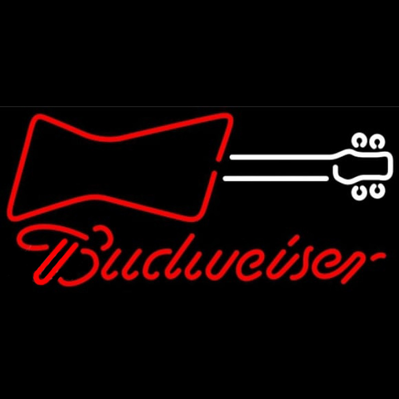 Budweiser Guitar Red White Beer Sign Neon Skilt