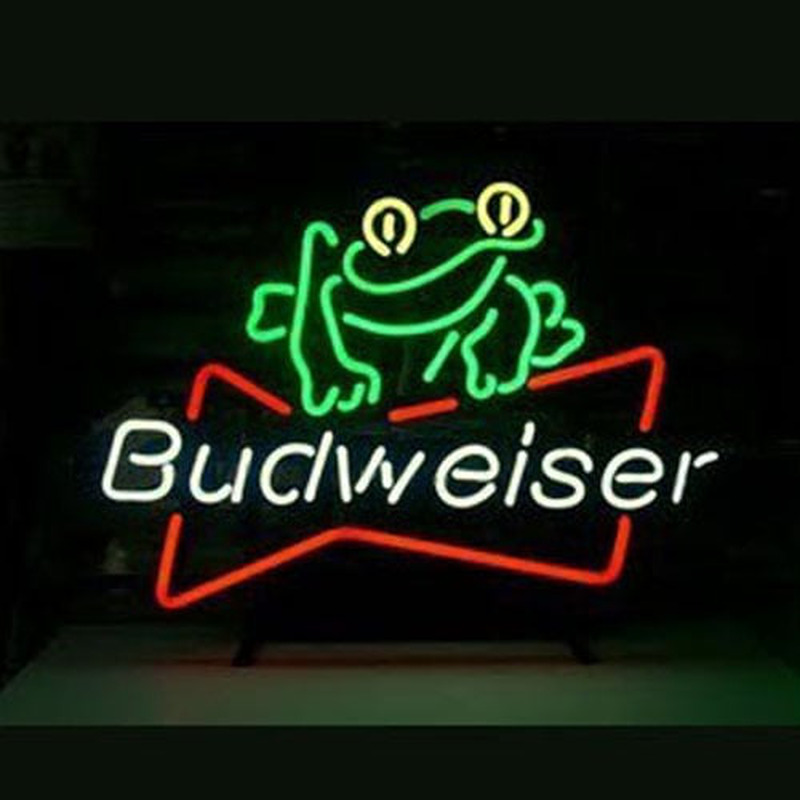 Budweiser Øl Frog Øl Bar Åben Neon Skilt