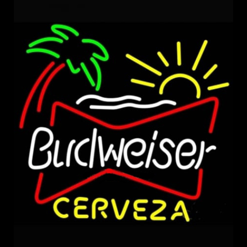 Budweiser Palm Tree Cerveza Beer Light Neon Skilt