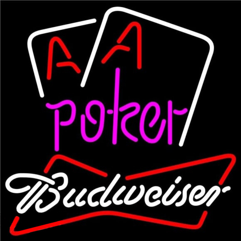 Budweiser Purple Lettering Red Aces White Cards Beer Sign Neon Skilt