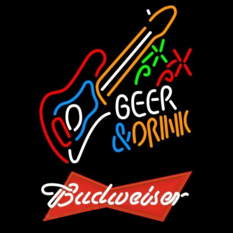 Budweiser Red And Drink Guitar Beer Sign Neon Skilt