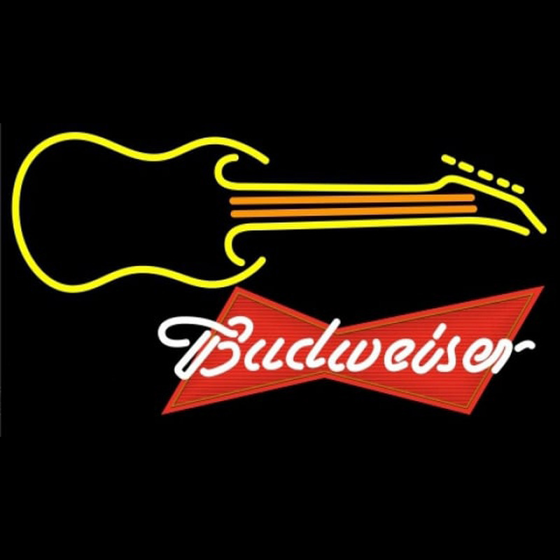 Budweiser Red Guitar Yellow Orange Beer Sign Neon Skilt