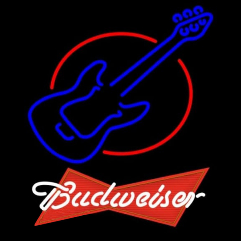 Budweiser Red Red Round Guitar Beer Sign Neon Skilt