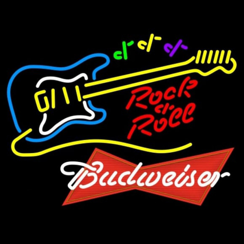 Budweiser Red Rock N Roll Yellow Guitar Beer Sign Neon Skilt