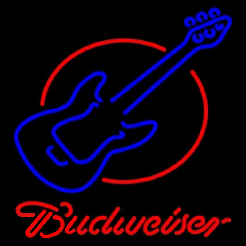 Budweiser Red Round Guitar Beer Sign Neon Skilt