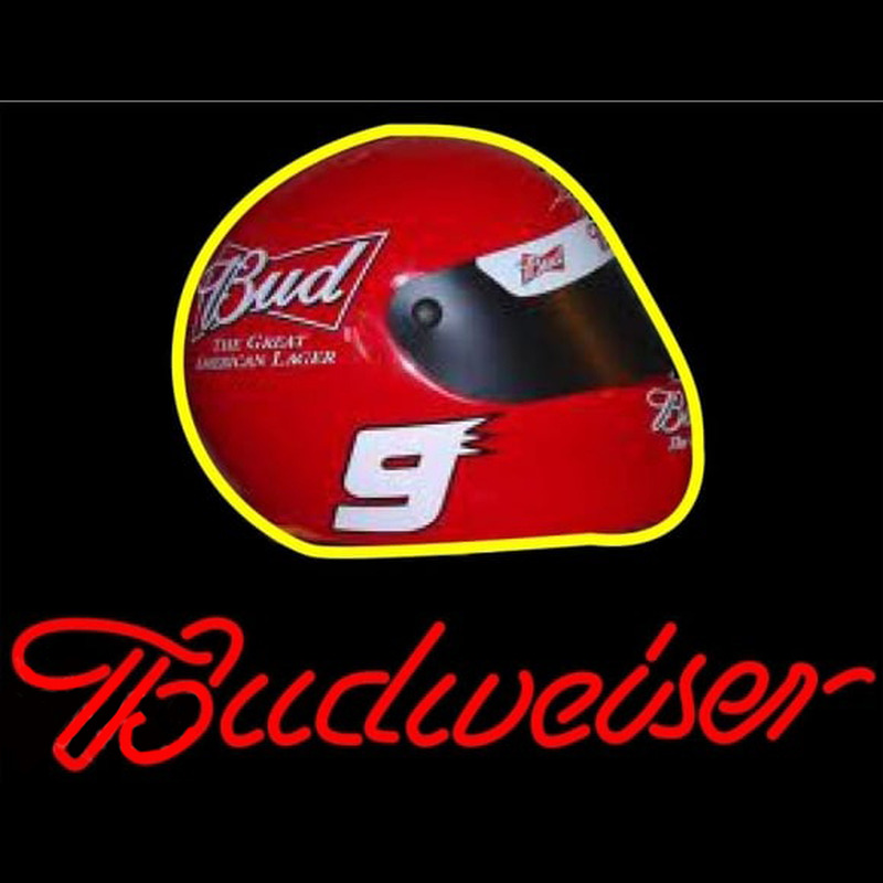 Budweiser Vintage Hascar Helmet7 Beer Sign Neon Skilt