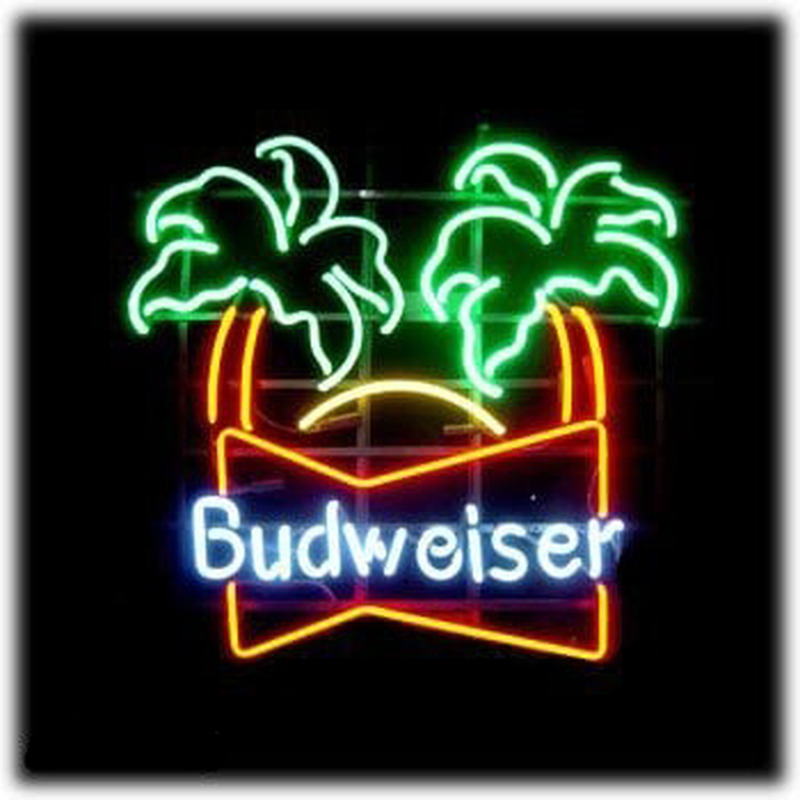 Budweiser double palm trees Beer Bar Neon Skilt