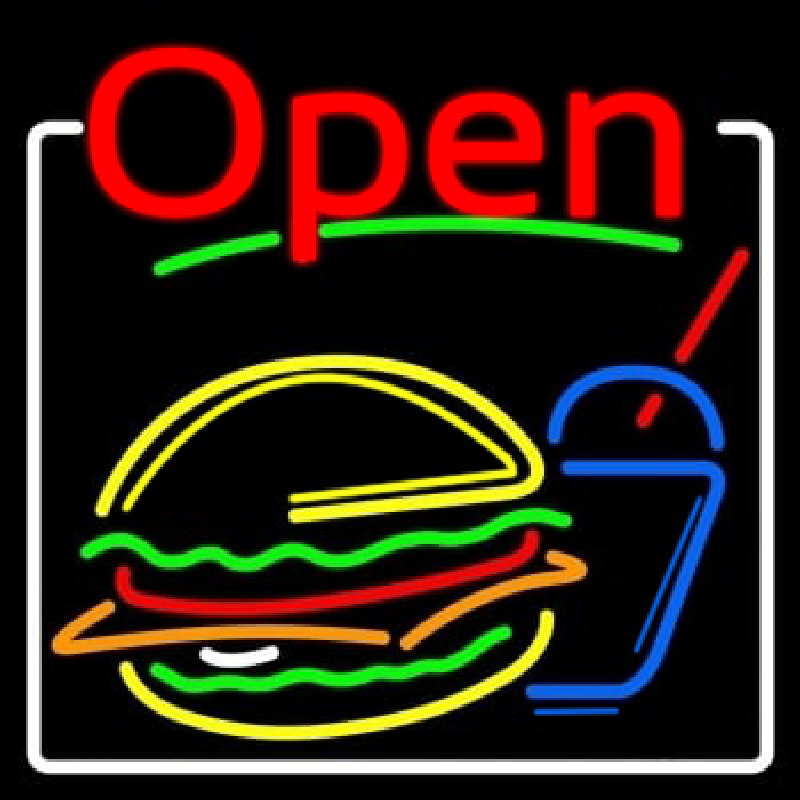 Burger And Drink Open Neon Skilt