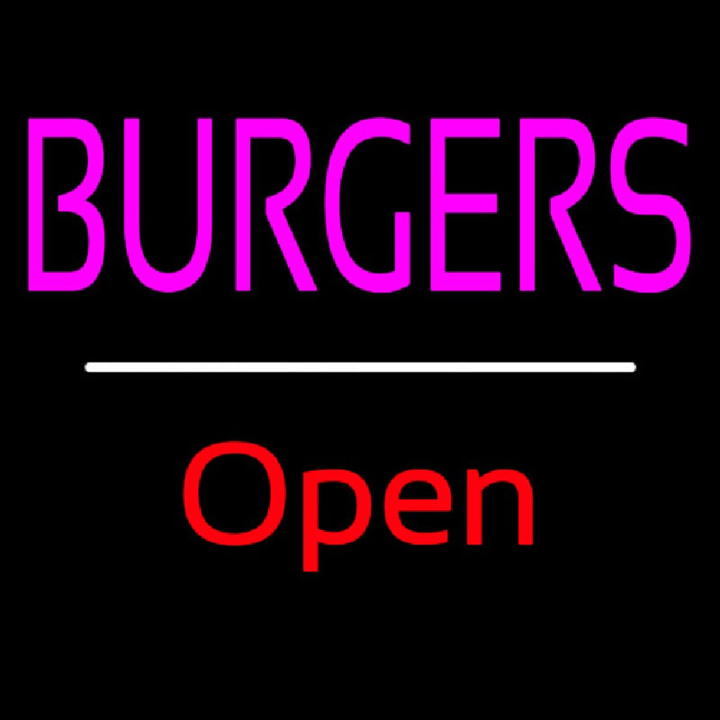 Burgers Open White Line Neon Skilt
